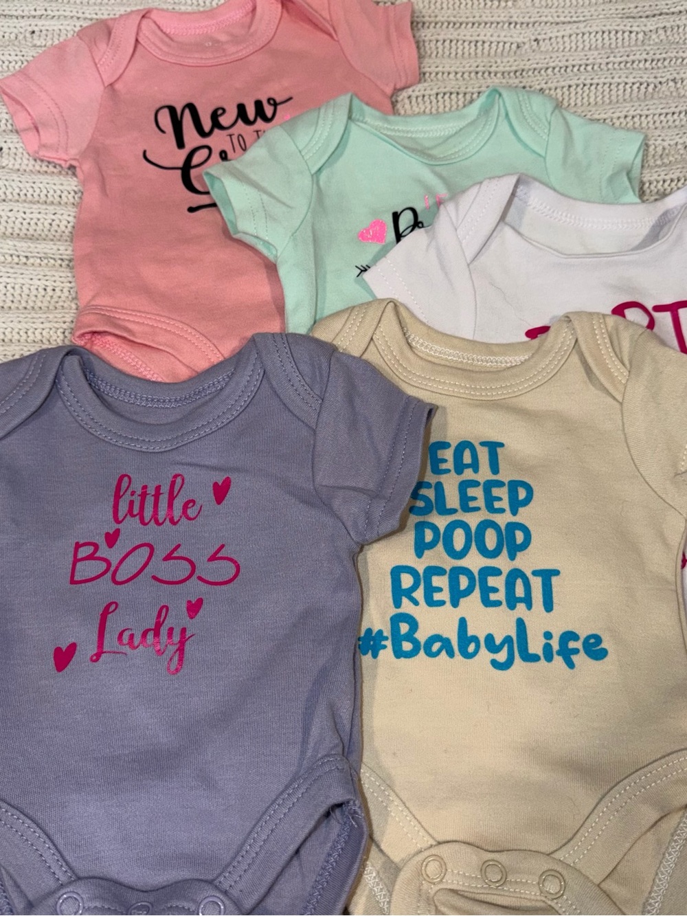 Baby Essentials Baby Onesie Bundle - Pink, Mint, White, Lavender, Cream